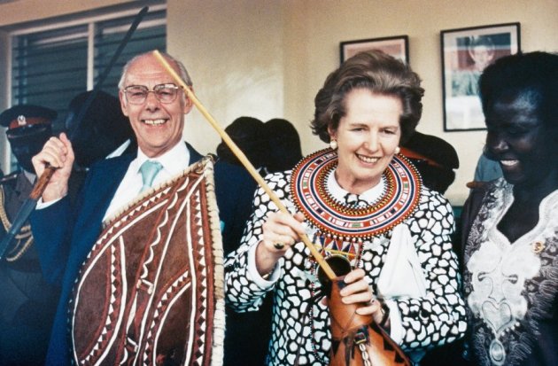 thatcher-and-her-husband-dennis-don-traditional-tribal-garb-on-a-visit-to-kenya-in-1988