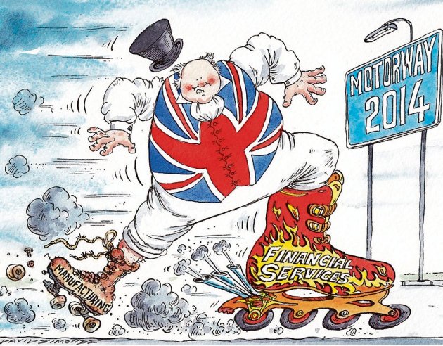 David Simonds cartoon of John Bull on rollerskates