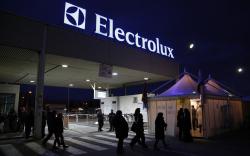 Electrolux factory workers join the union-led protest outside a factory in Porcia, northern Italy
